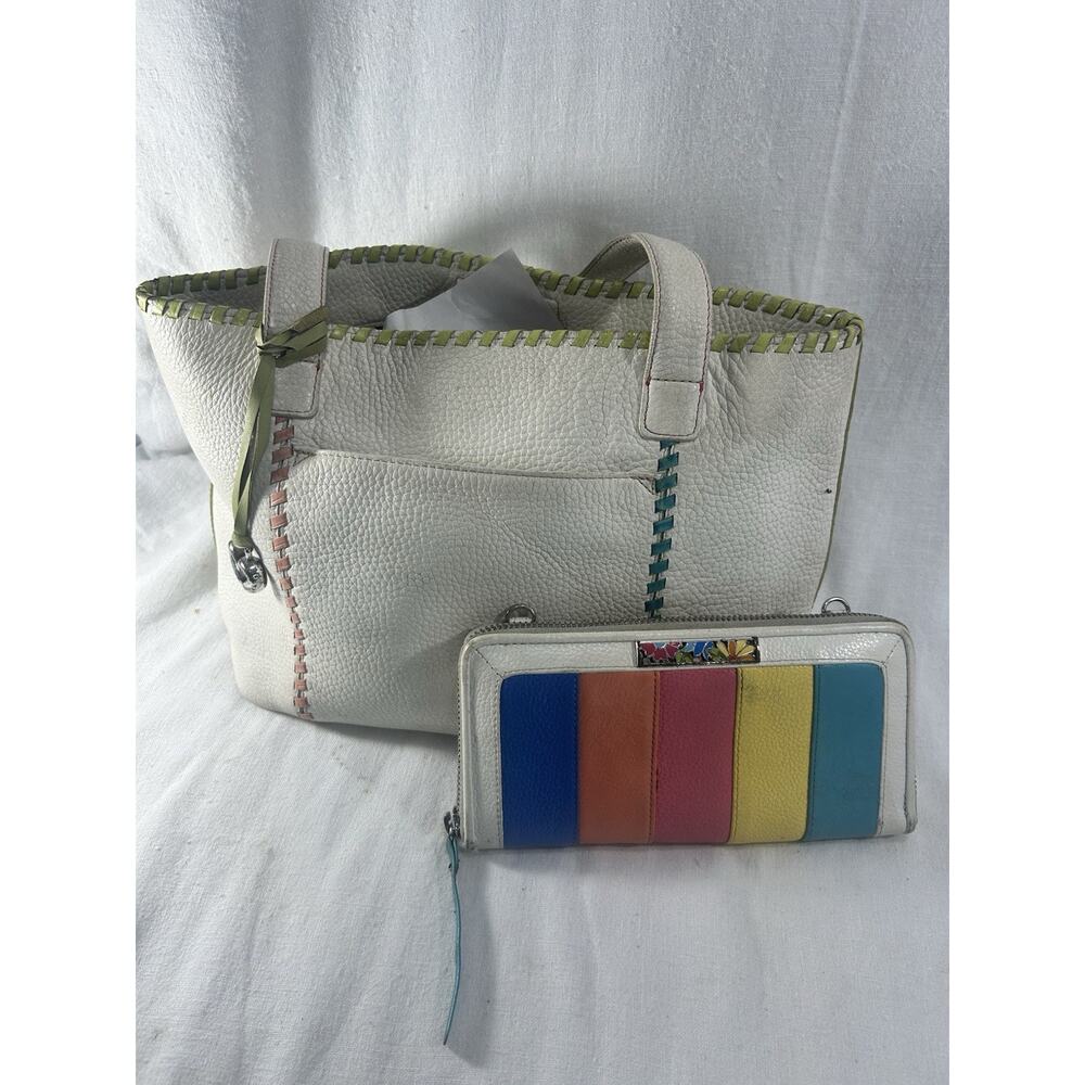BRIGHTON Fresca Colorful Ivory Leather Shoulder Bag And Matching Wallet